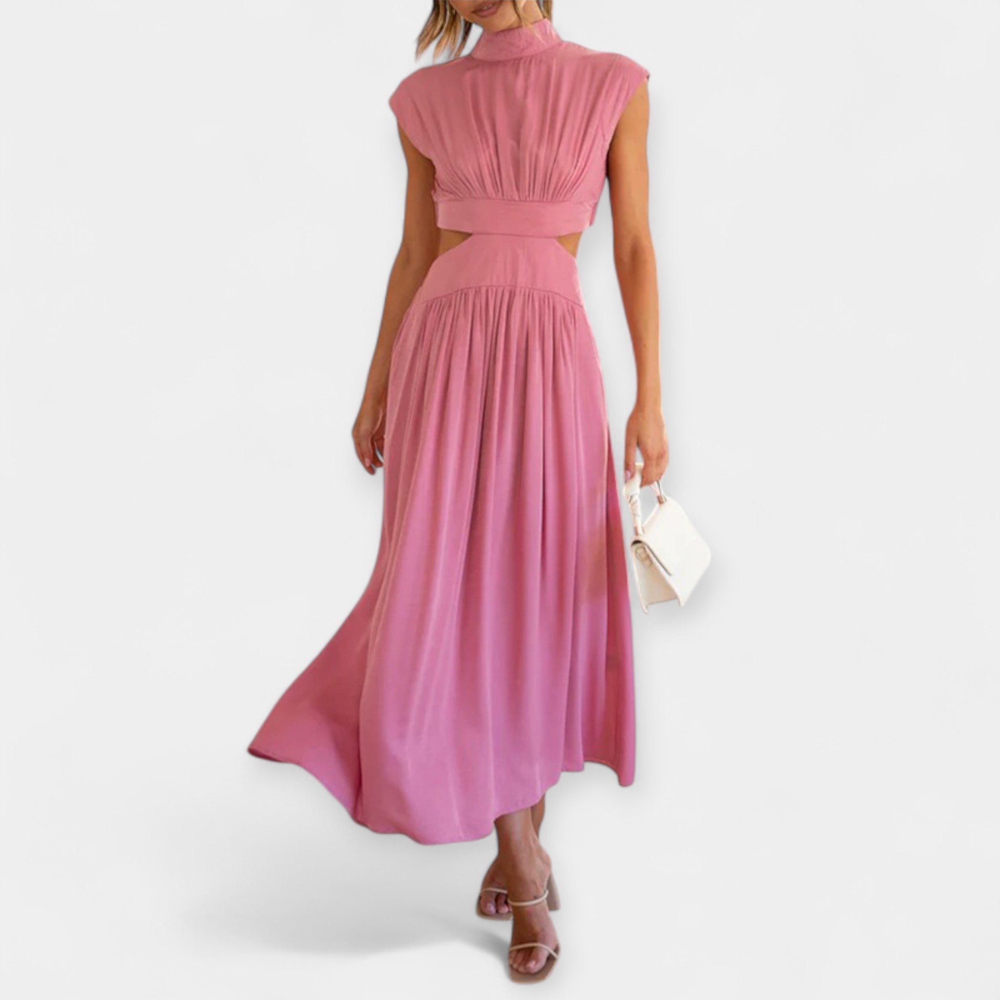 Elegantna Haljina S Visokim Vratom Kratkim Rukavima