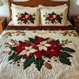 3 Piece Quilted Bedding Set – Poinsettia Charm