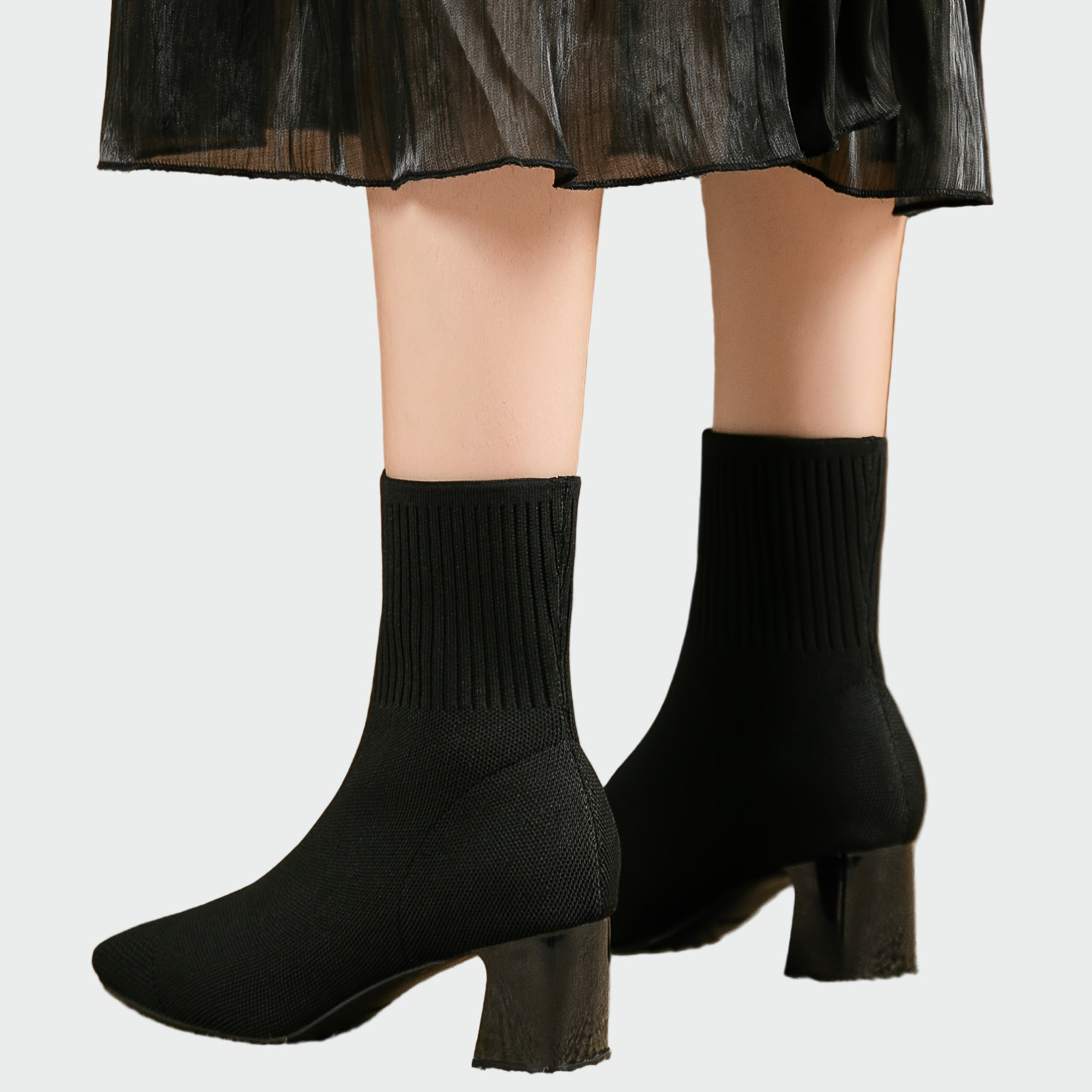 Ženske Pletene Ortopedske Čizme Bež Srednje Kvadratne Pete Za Cijeli Dan Udobne I Praktične