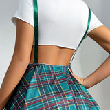 Leyla 3 Dijelni Seksi Komplet S Kraćim Topom Plisirana Karirana Suknja I Slip Savršeno Za Noćne Izlaske