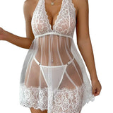 Amy Elegantni Čipkasti Babydoll S Bretelama I Stringom Halter Dekolteom Donje Rublje