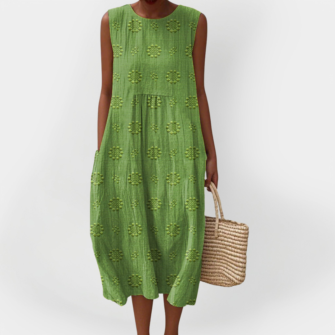 Elegantna Pamučna Haljina Bez Rukava S Džepovima Za Ljeto