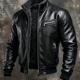 Hernando - Chaqueta de piel cálida en color negro forrada con sherpa