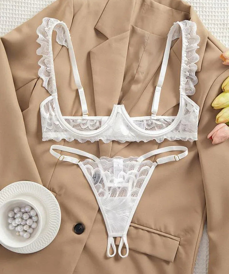 Conjunto De Lencería Sexy De Encaje Con Tirantes Ajustables Y Sostén Push Up Para Un Escote Irresistible - Hala Madrid