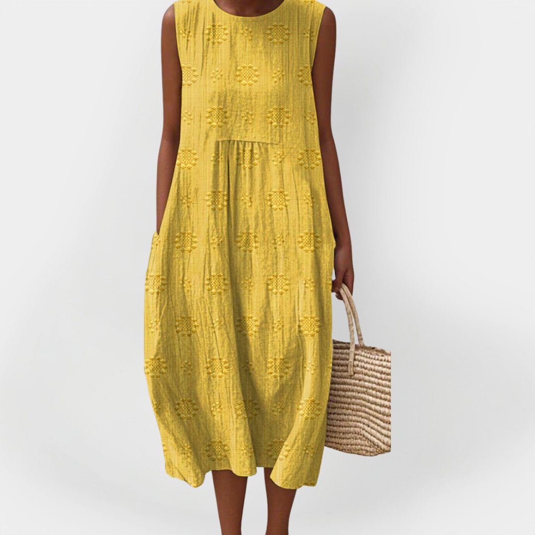 Elegantna Pamučna Haljina Bez Rukava S Džepovima Za Ljeto