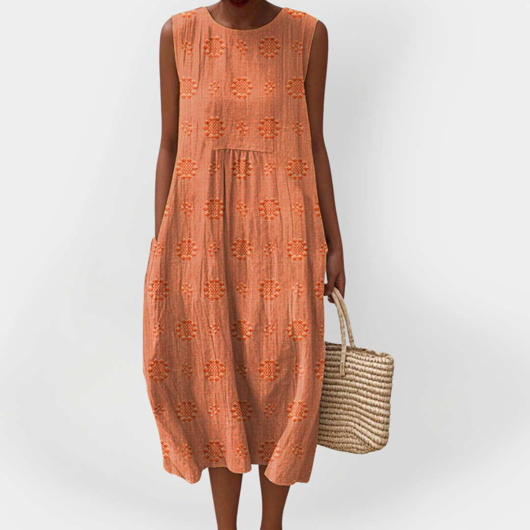 Elegantna Pamučna Haljina Bez Rukava S Džepovima Za Ljeto