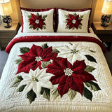 3 Piece Quilted Bedding Set – Winter Poinsettias