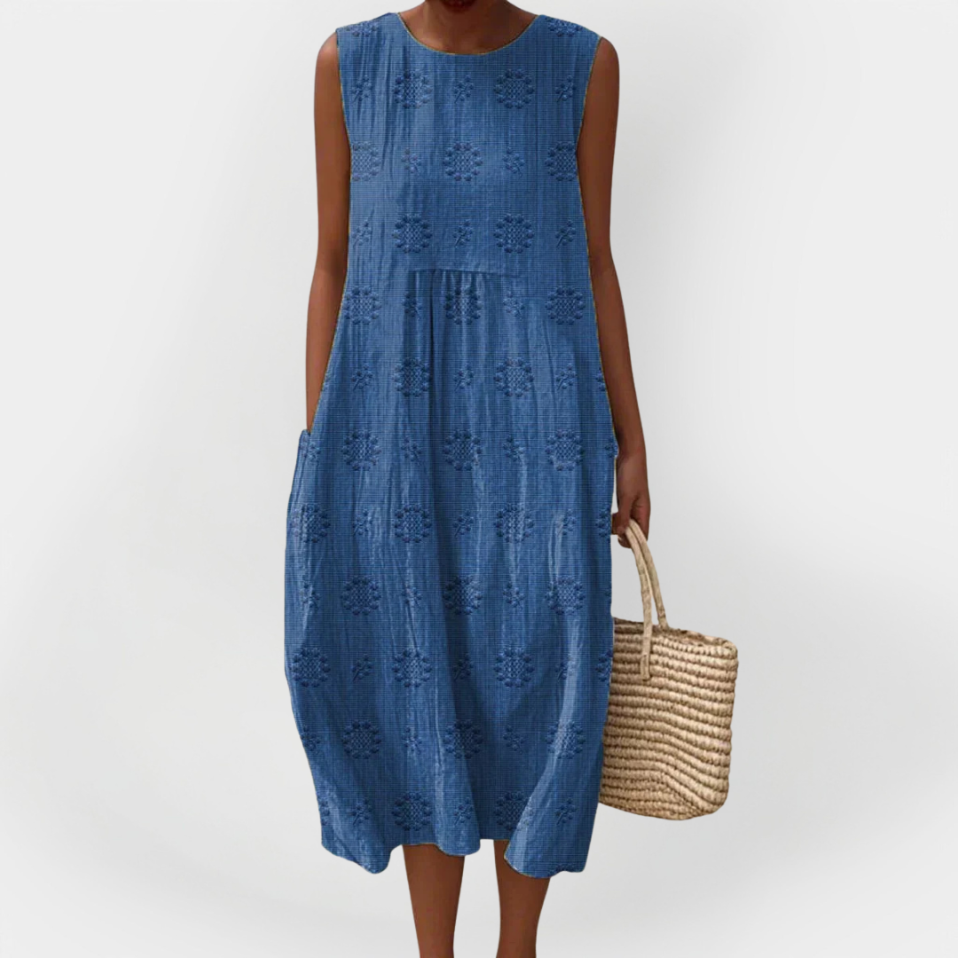 Elegantna Pamučna Haljina Bez Rukava S Džepovima Za Ljeto