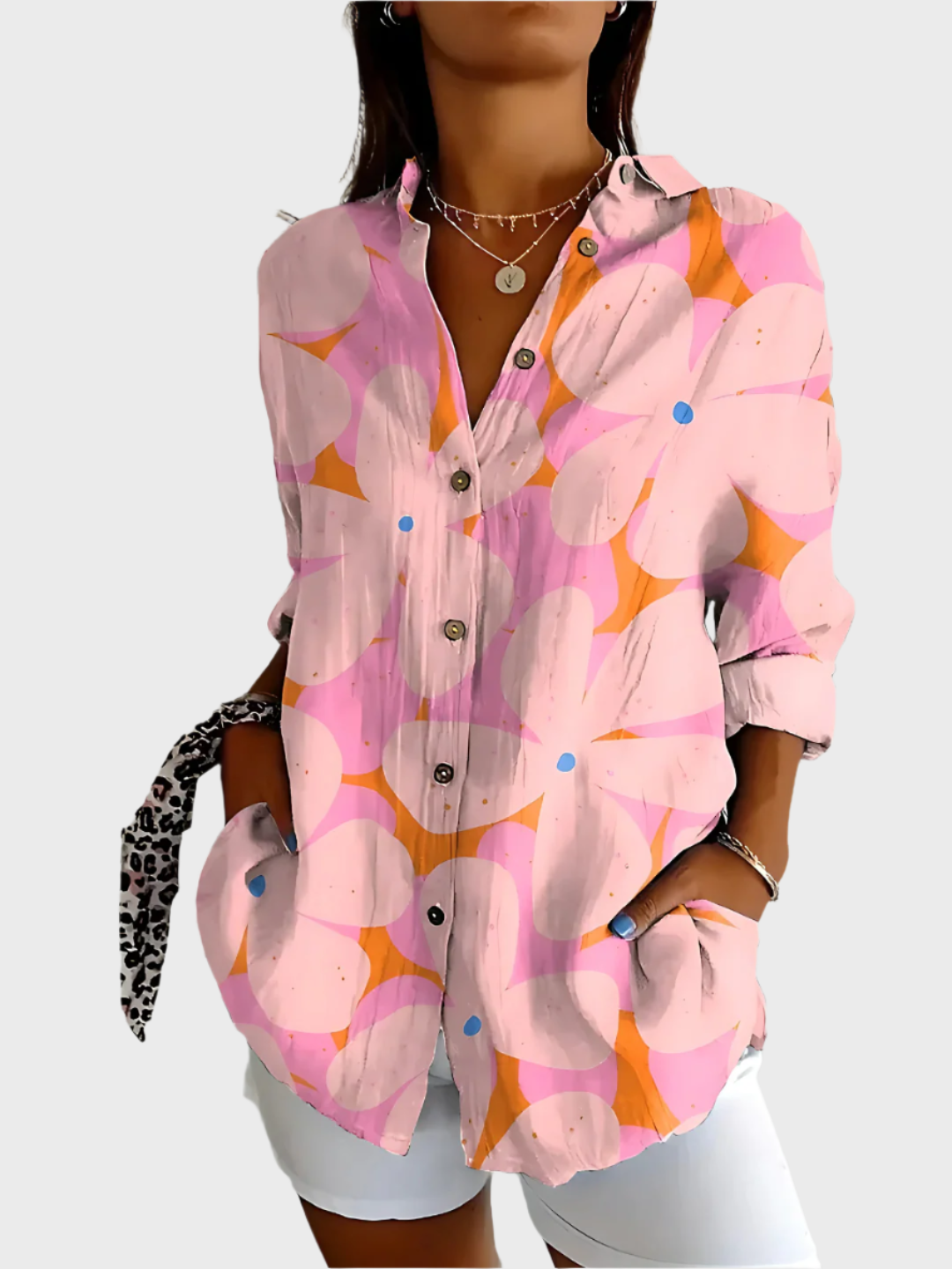 Pamučna Bluza sa Cvjetnim Uzorkom i V Izrezom za Prilike