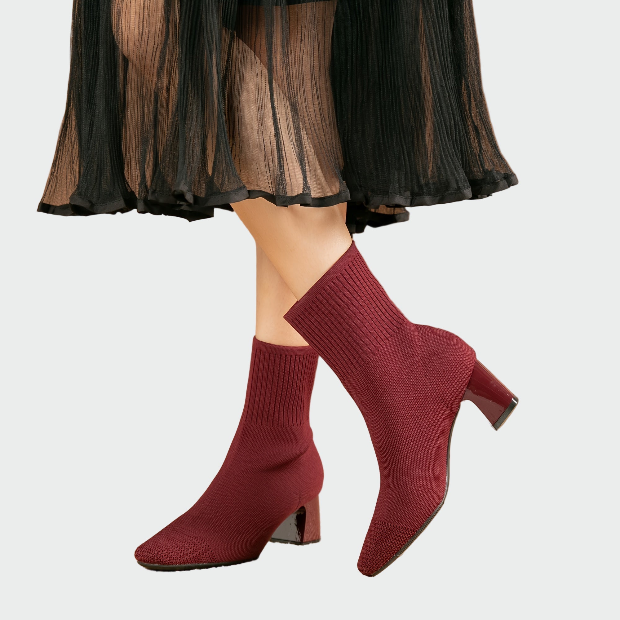 Ženske Pletene Ortopedske Čizme Bež Srednje Kvadratne Pete Za Cijeli Dan Udobne I Praktične