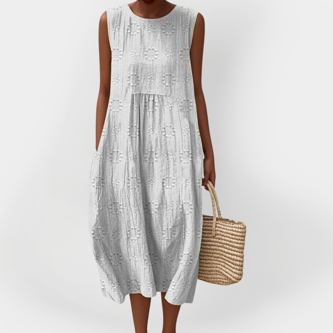 Elegantna Pamučna Haljina Bez Rukava S Džepovima Za Ljeto