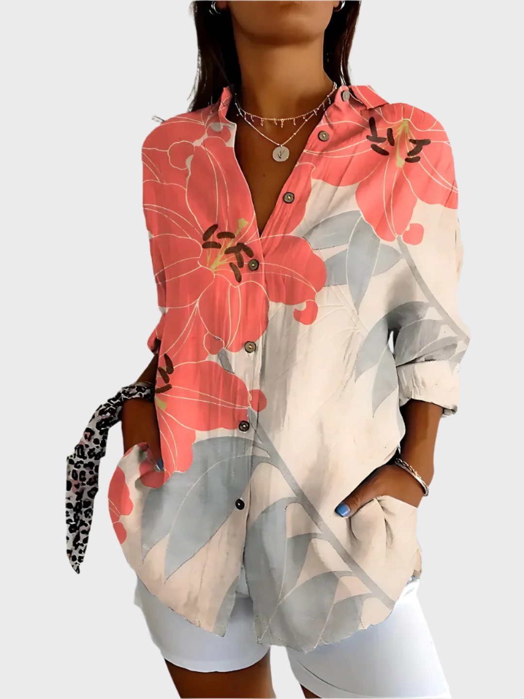 Pamučna Bluza sa Cvjetnim Uzorkom i V Izrezom za Prilike