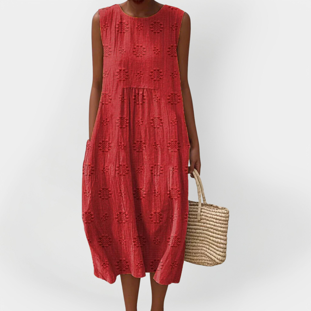 Elegantna Pamučna Haljina Bez Rukava S Džepovima Za Ljeto