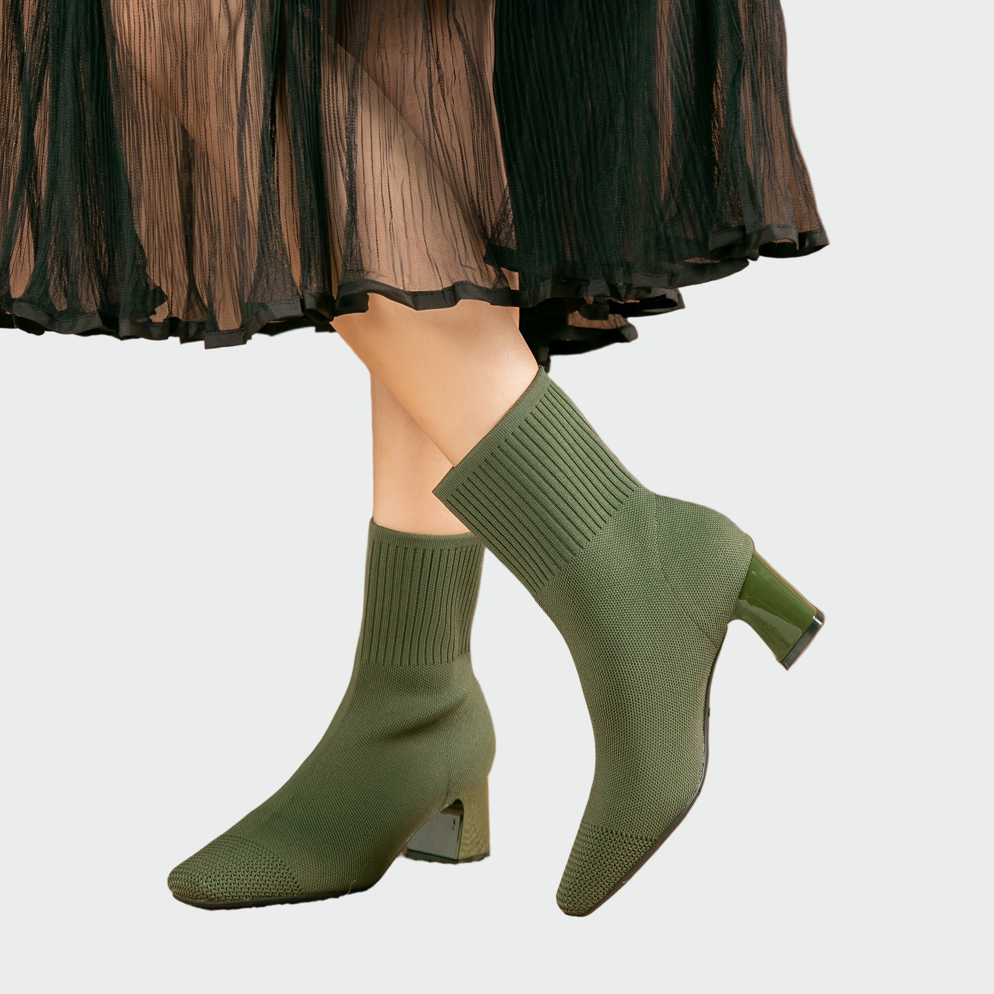 Ženske Pletene Ortopedske Čizme Bež Srednje Kvadratne Pete Za Cijeli Dan Udobne I Praktične