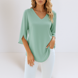 Elegantna Bluza S Vizrezom I Otvorenim Rukavima Plava