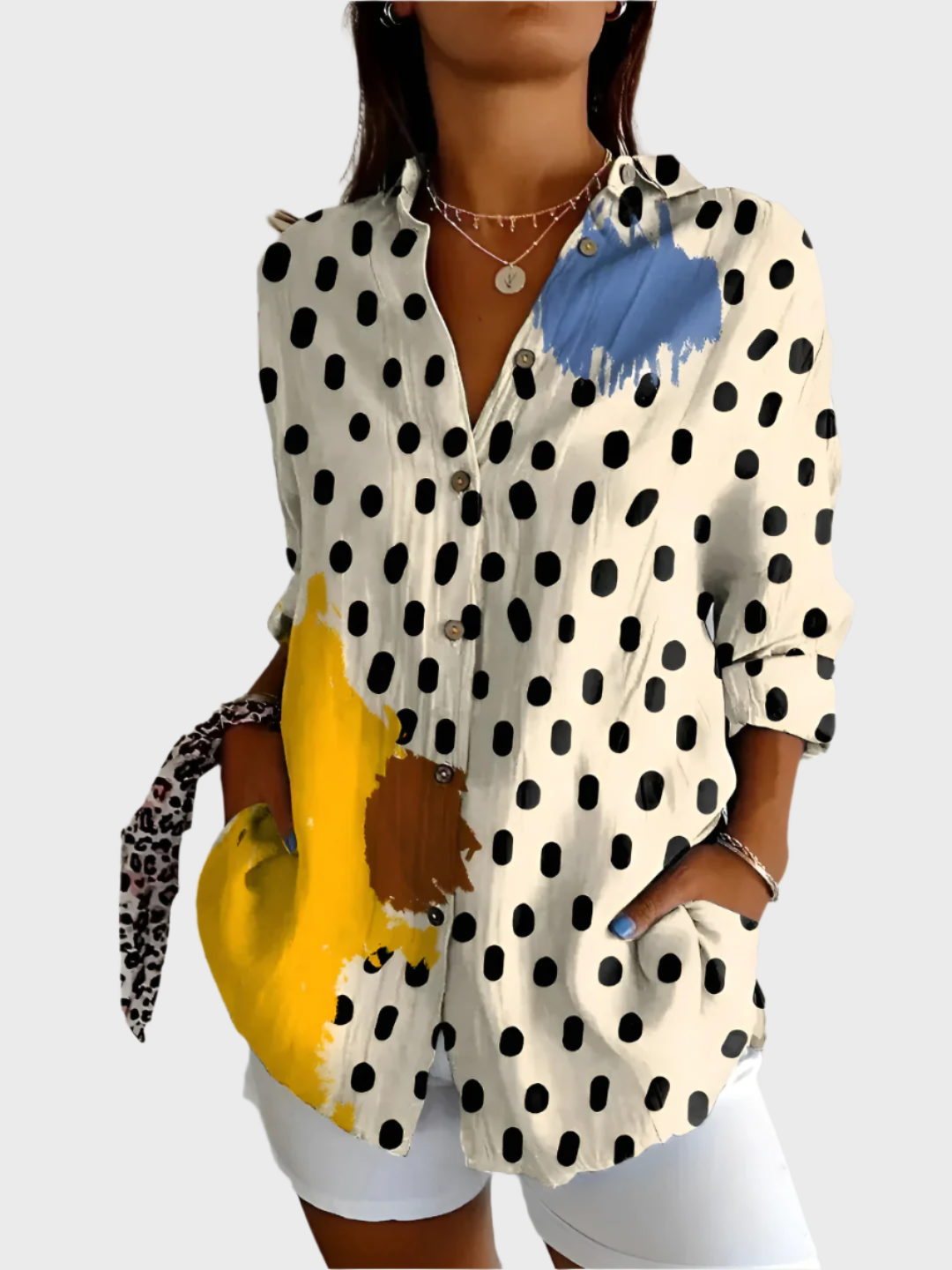 Pamučna Bluza sa Cvjetnim Uzorkom i V Izrezom za Prilike