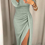 Eirian Halter Maksi Haljina Za Gala Do Poda S Dubokim Halter Izrezom I Nabranim Gornjim Djelom Bez Leđa