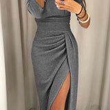 Eirian Halter Maksi Haljina Za Gala Do Poda S Dubokim Halter Izrezom I Nabranim Gornjim Djelom Bez Leđa