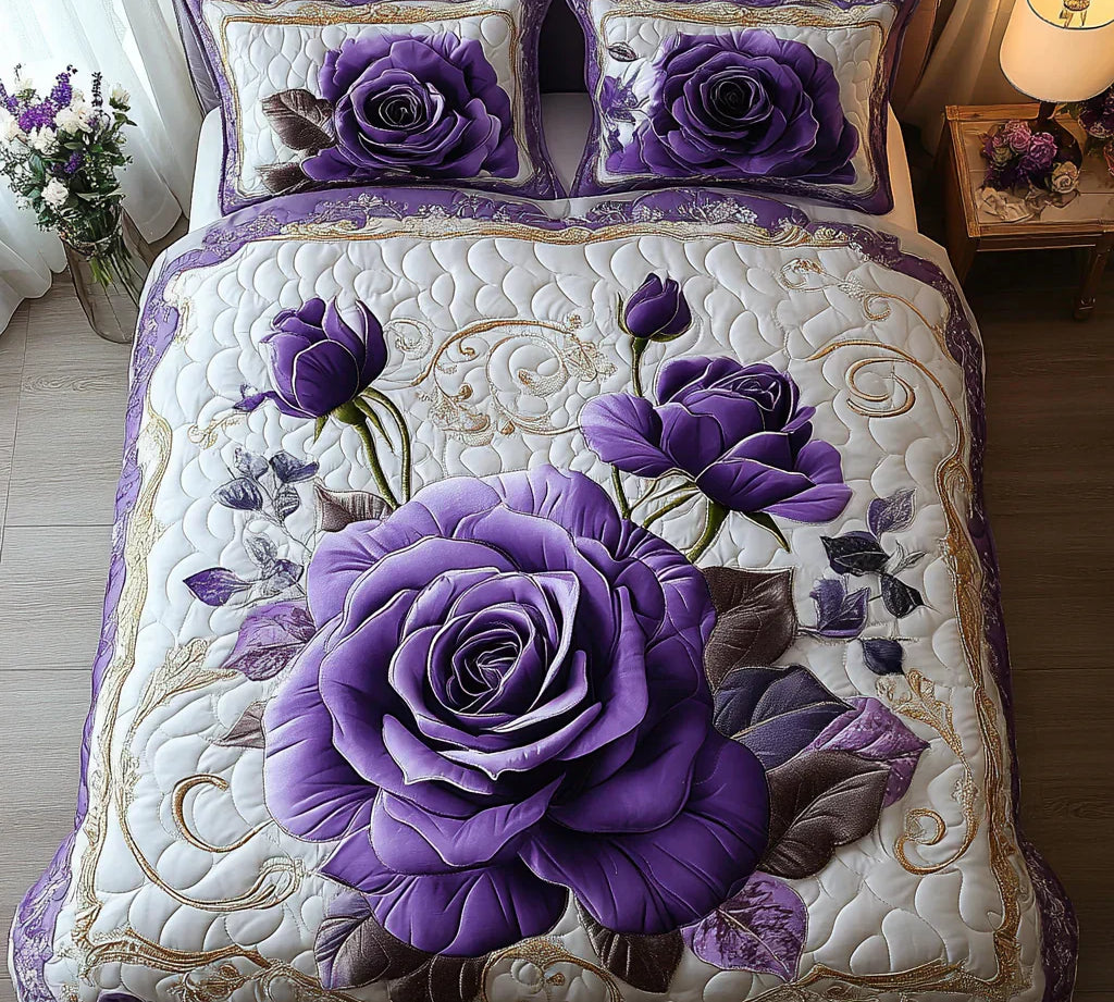 3 Piece Quilted Bedding Set – Violet Rose