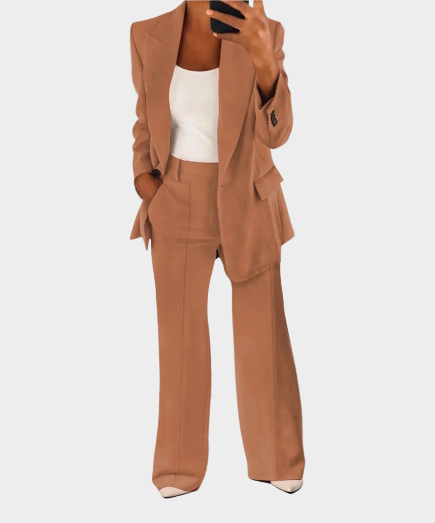 Šik Ženski Komplet Sako Visoko Strukirane Hlače Modni