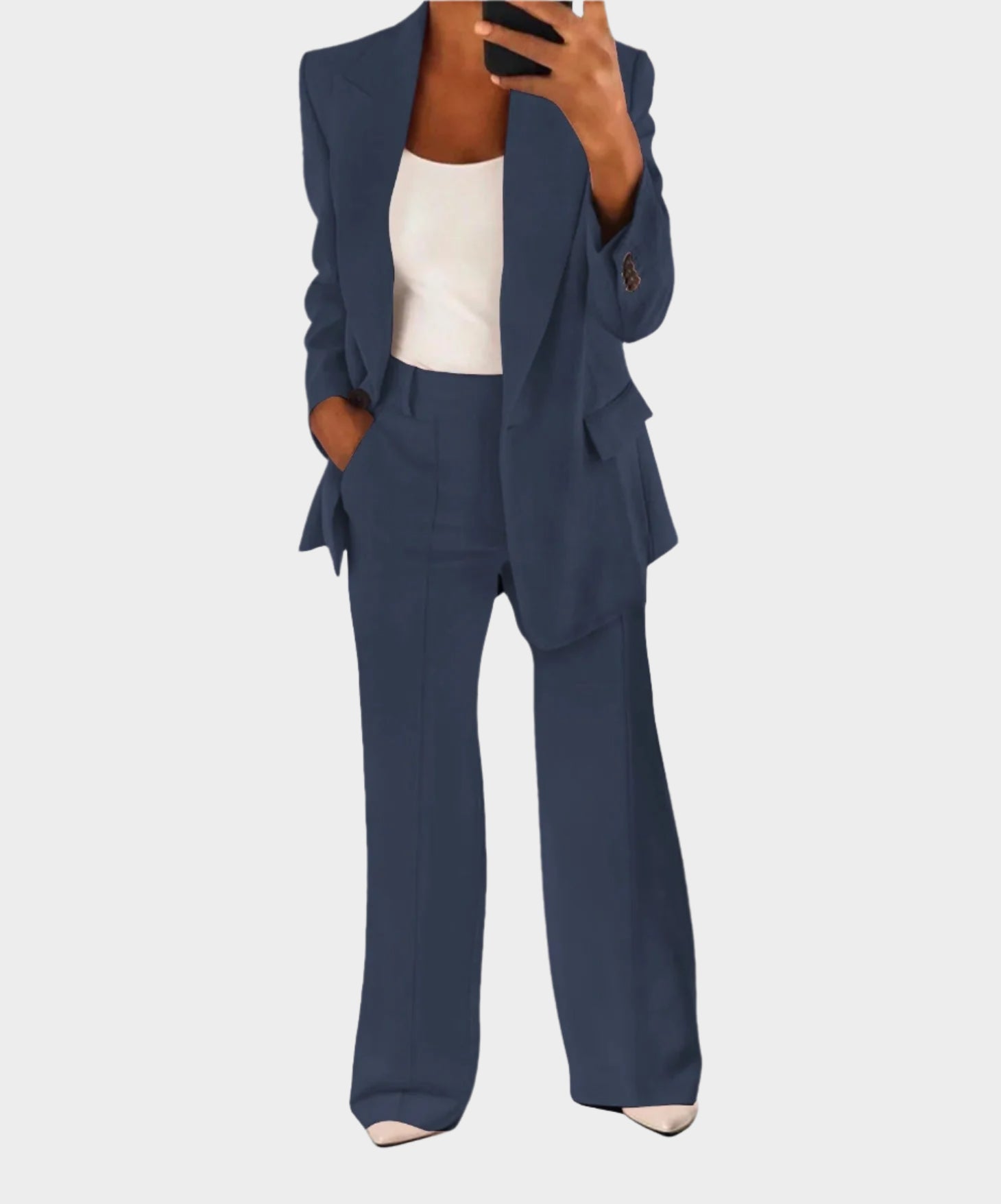 Šik Ženski Komplet Sako Visoko Strukirane Hlače Modni