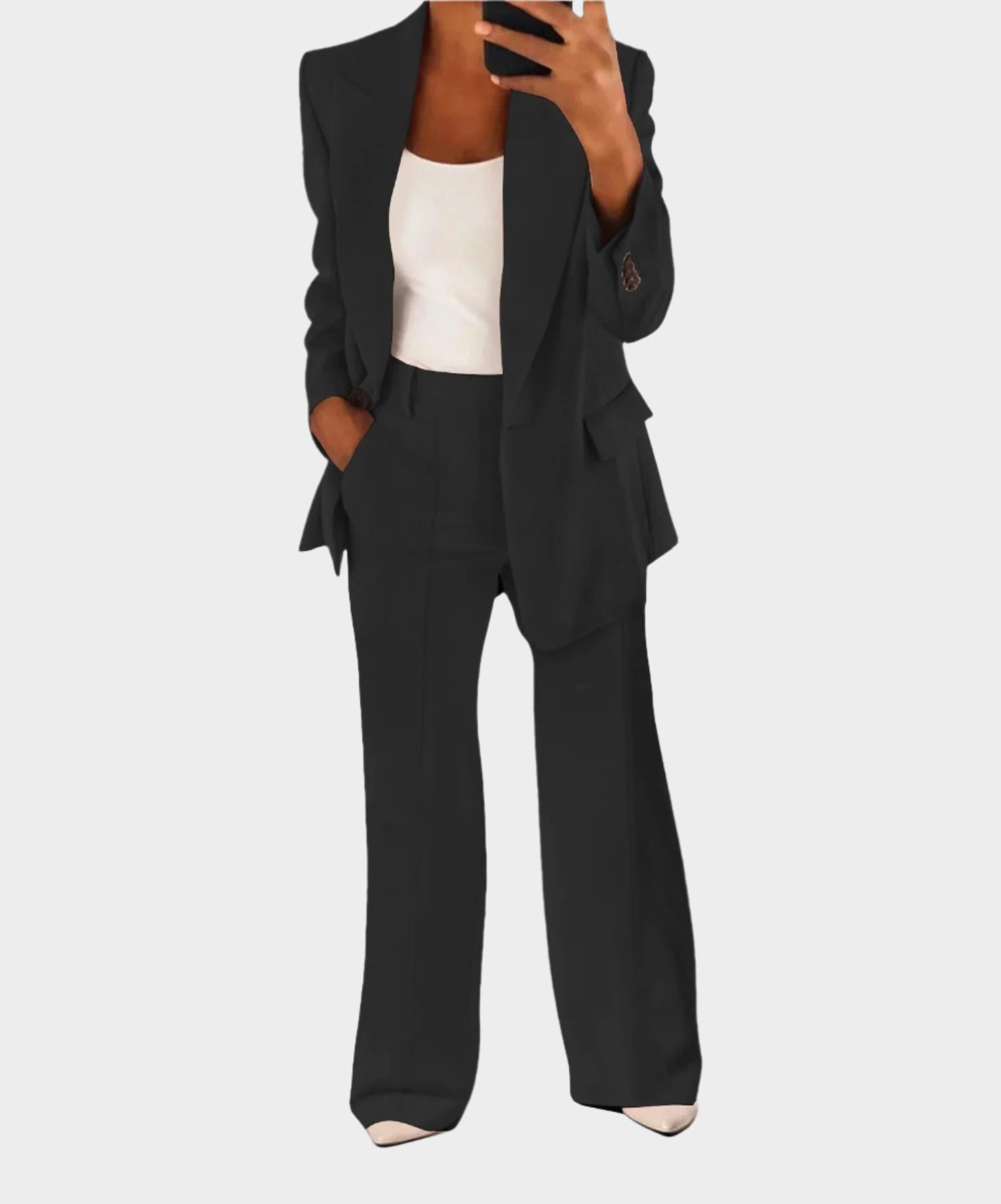 Šik Ženski Komplet Sako Visoko Strukirane Hlače Modni