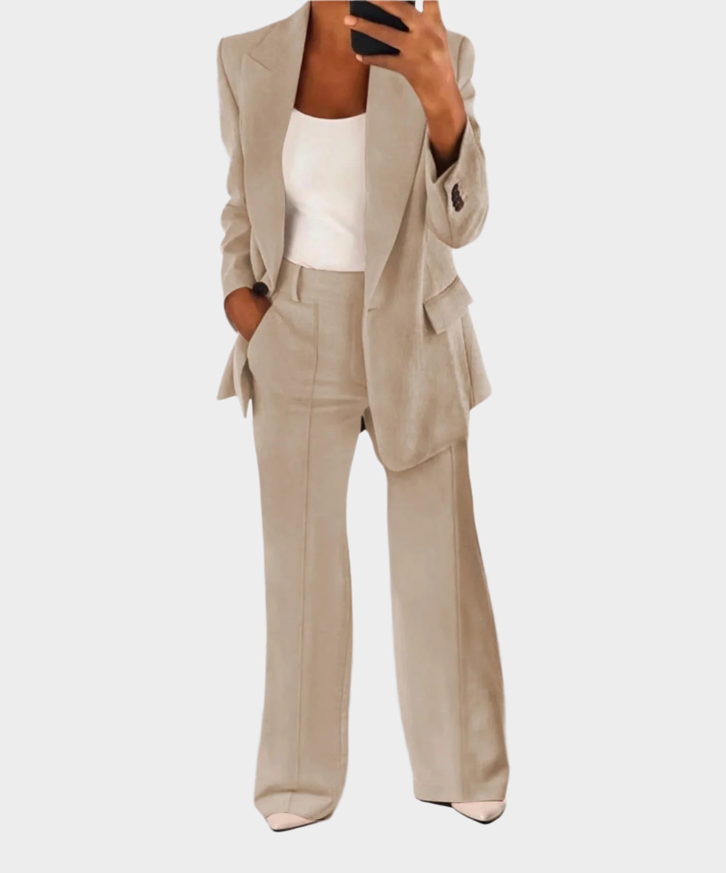 Šik Ženski Komplet Sako Visoko Strukirane Hlače Modni