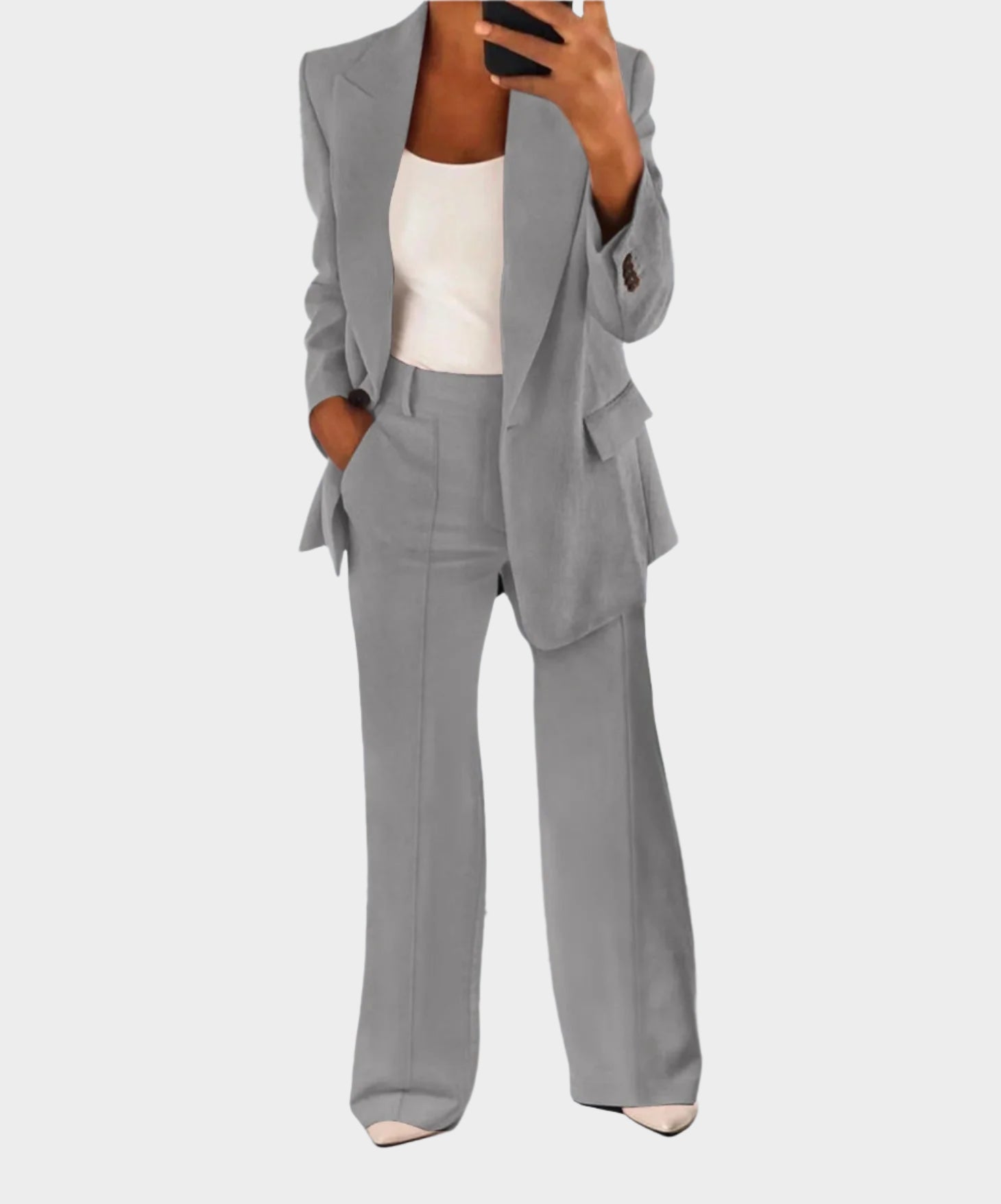 Šik Ženski Komplet Sako Visoko Strukirane Hlače Modni