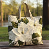 Handcrafted Quilted Bag – Elegant White Lilies