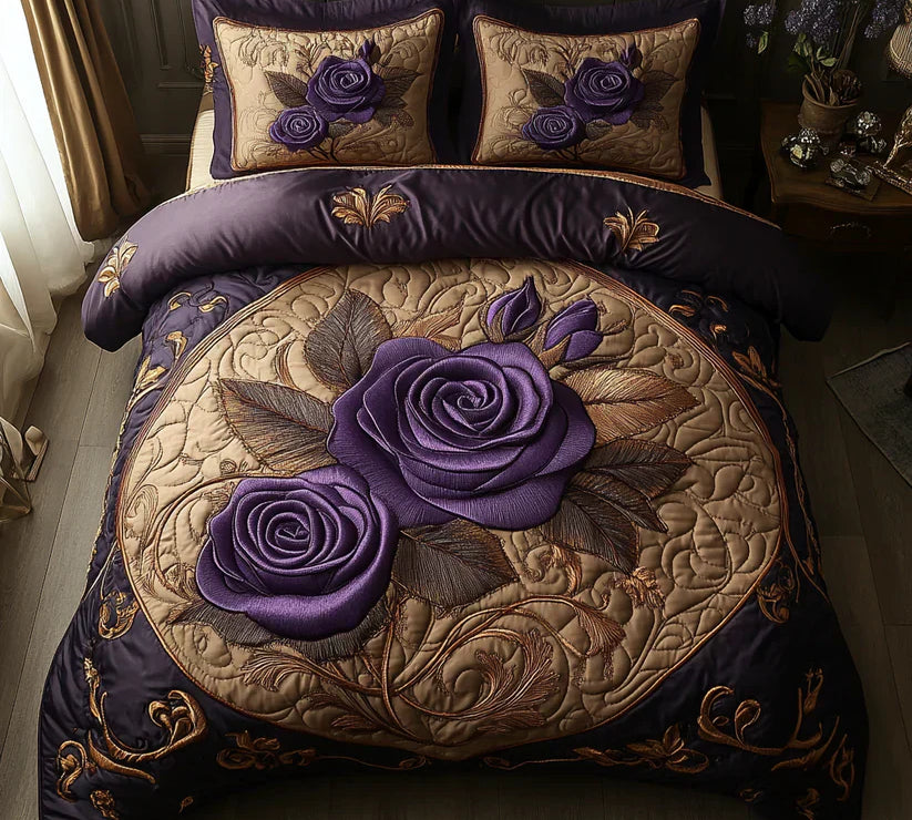 3 Piece Quilted Bedding Set – Violet Rose