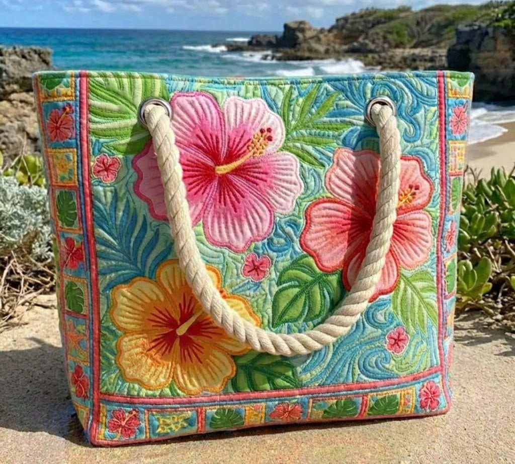 Artisan Tropical Flower Beach Bag