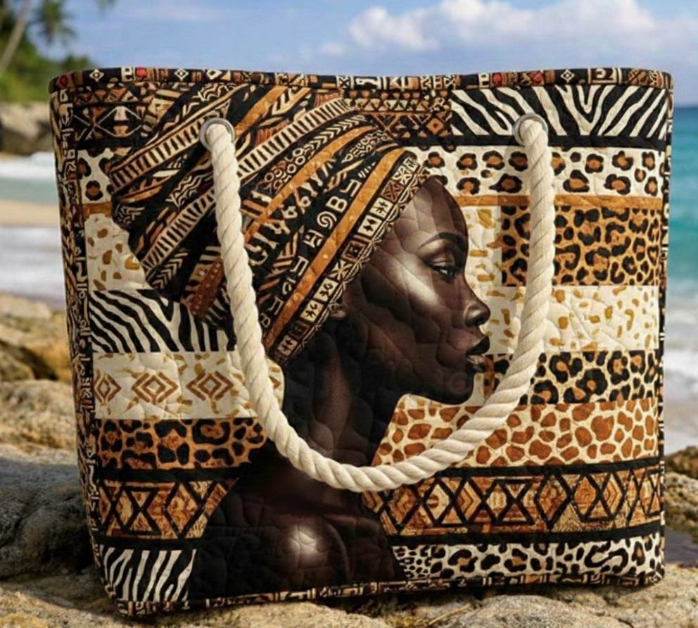 Queen of Melanin Handmade Beach Tote