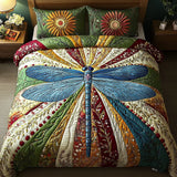 3 Piece Quilted Bedding Set – Golden Dragonfly