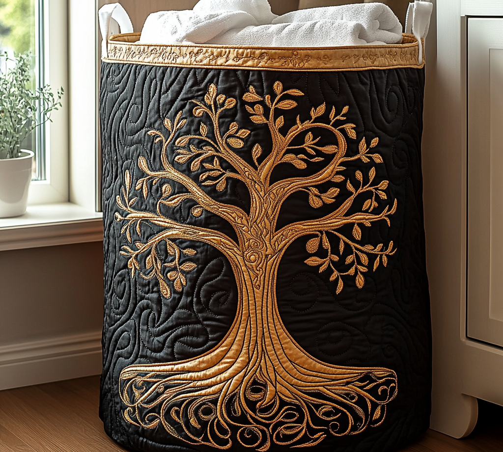 Handcrafted Laundry Basket - Tree of Life Design