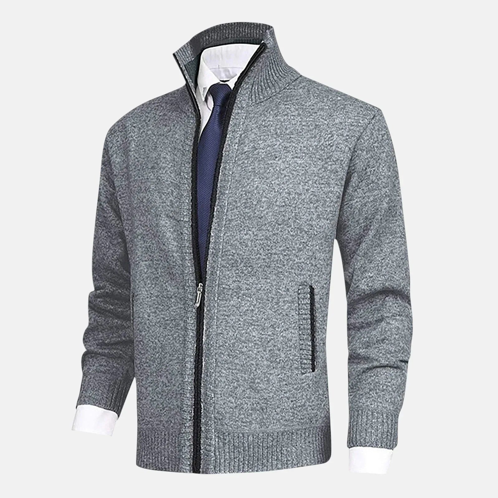 Álvaro | Cárdigan con Cuello Alto y Detalles de Ribete - Hala Madrid