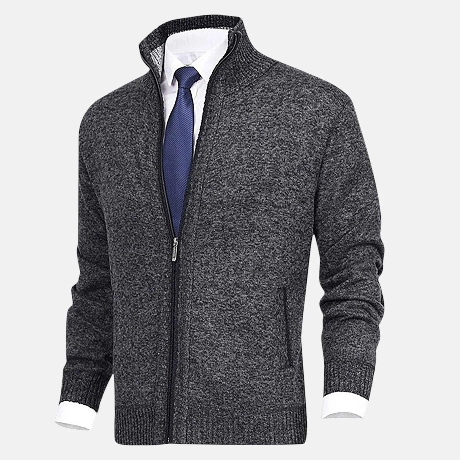 Álvaro | Cárdigan con Cuello Alto y Detalles de Ribete - Hala Madrid