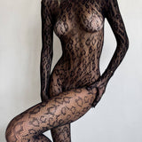 Chloé Čipkasta Bodystocking od Čipke i Mreže Osjetljiva Prozirna za Elegantnu Privlačnost