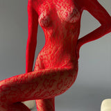 Chloé Čipkasta Bodystocking od Čipke i Mreže Osjetljiva Prozirna za Elegantnu Privlačnost