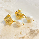 Mina Naušnice S Blok Biserom Zlato Premazane 18K Na Bazi Od Mesinga Klinasti Zatvarač