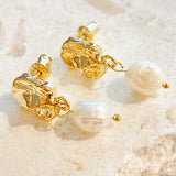 Mina Naušnice S Blok Biserom Zlato Premazane 18K Na Bazi Od Mesinga Klinasti Zatvarač