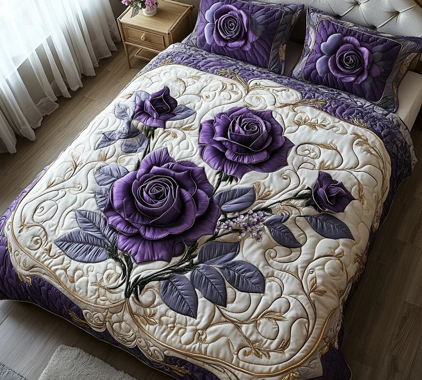 3 Piece Quilted Bedding Set – Violet Rose