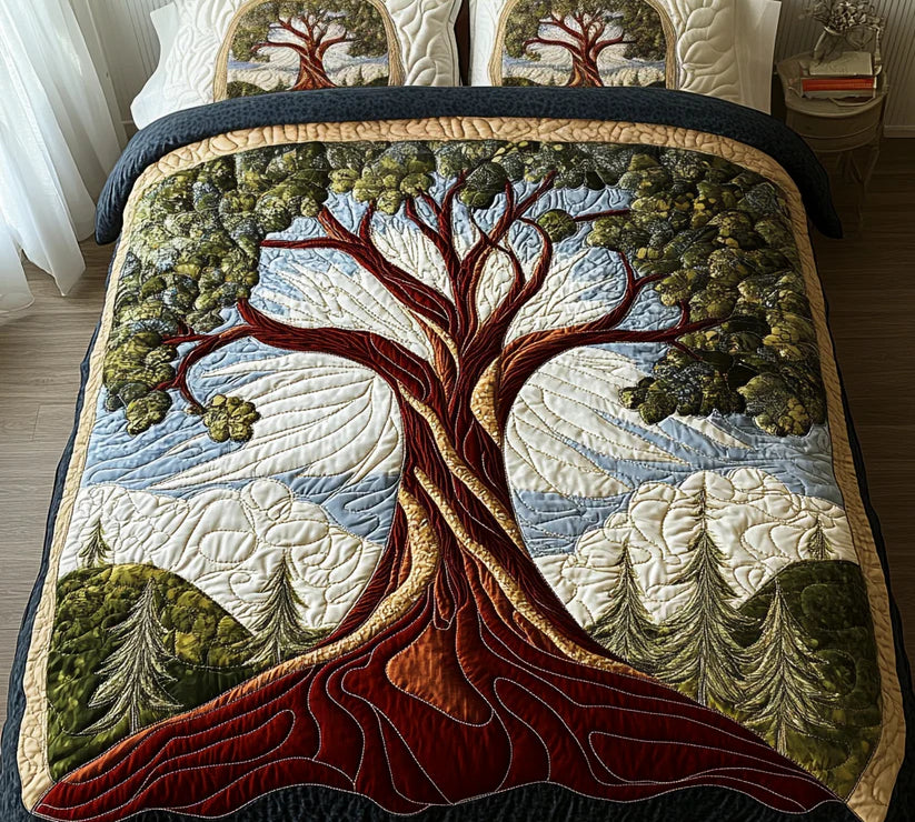 3 Piece Quilted Bedding Set – Tree Of Life