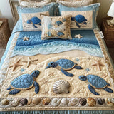 3 Piece Quilted Bed Linen Set - Ocean Waves