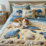 3 Piece Quilted Bed Linen Set - Ocean Waves