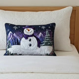 Quilted Cushion Cover - Purple Snowman