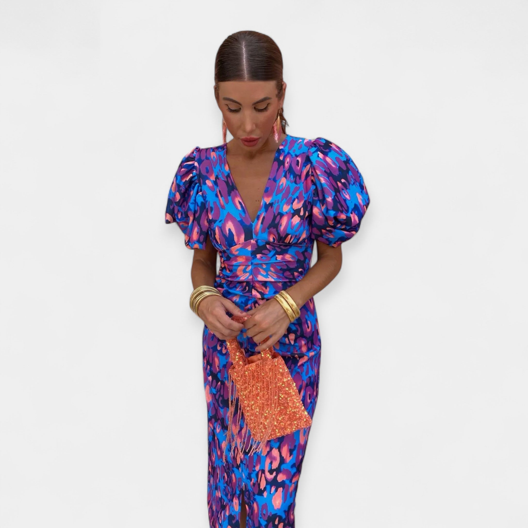 Haljina sa Rukavima i Volanima Satena za Vjenčanja