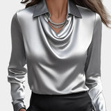 Elegantna Bijela Saten Bluza Sa Drapiranim Dekolteom