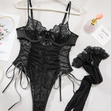 Christina Bodi Prozirni Čipkasti Sa Cvjetnim Uzorkom I Bočnim Čvorom Za Eleganciju I Zavodljivost