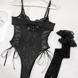 Christina Bodi Prozirni Čipkasti Sa Cvjetnim Uzorkom I Bočnim Čvorom Za Eleganciju I Zavodljivost