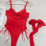 Christina Bodi Prozirni Čipkasti Sa Cvjetnim Uzorkom I Bočnim Čvorom Za Eleganciju I Zavodljivost